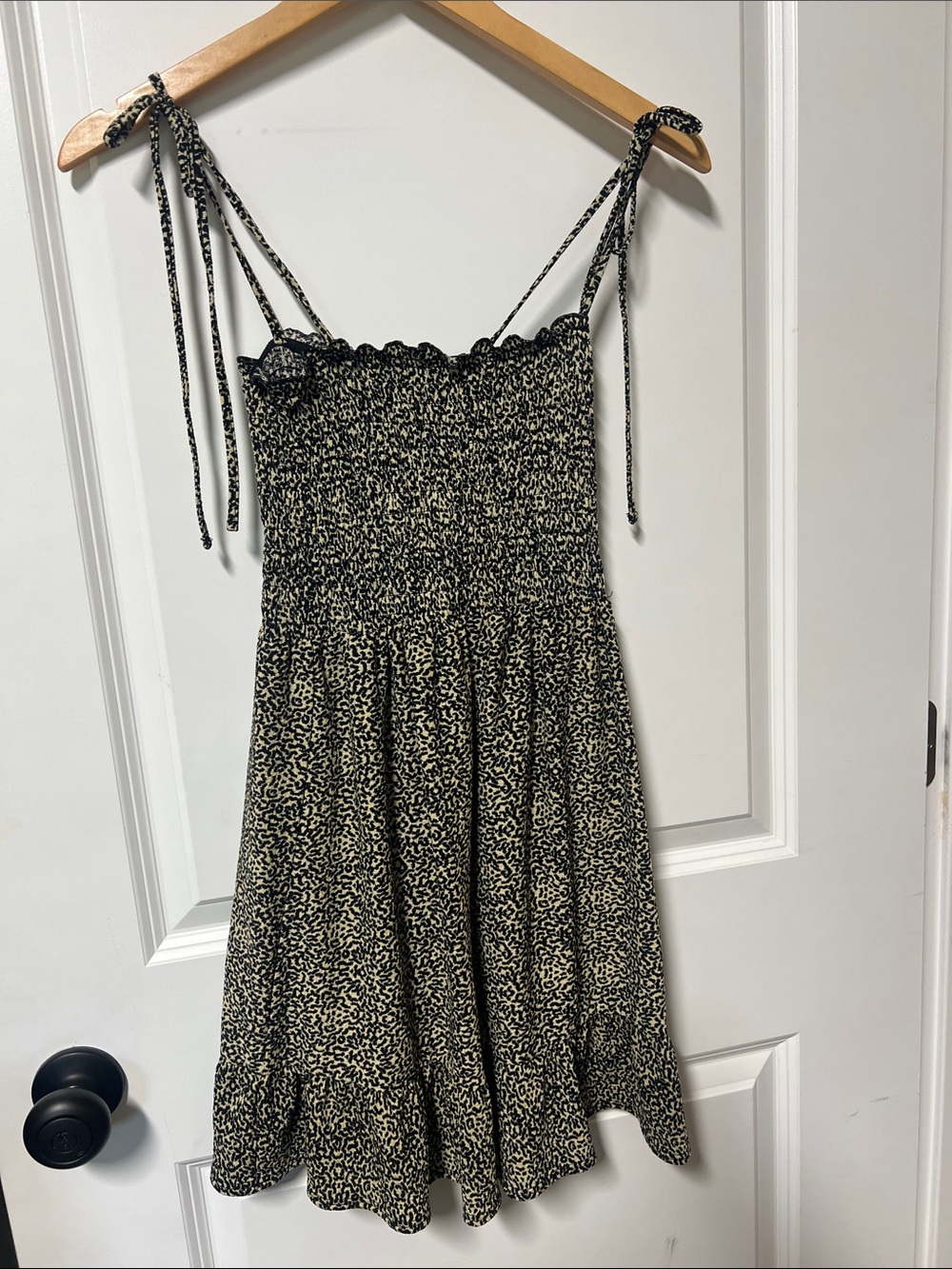 Top Shop Spaghetti Strap Mini Dress, Smocked, Tie Strap, Size 4, Animal Print